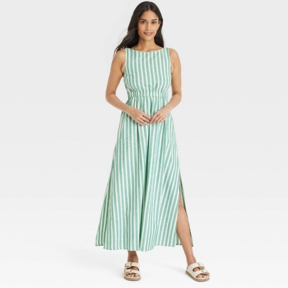 NWT Universal Thread Green Striped Sleeveless Maxi Dress